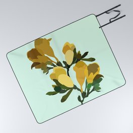 Freesias - Yellow Minimalistic Flower Art Pattern on Mint Green Picnic Blanket