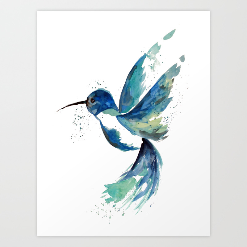 Blue Hummingbird Watercolor Art Print By Zeichenbloq Society6