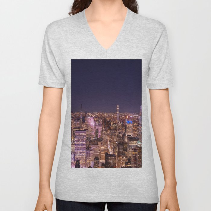 New York City Skyline at Night | Travel Photography V Neck T Shirt