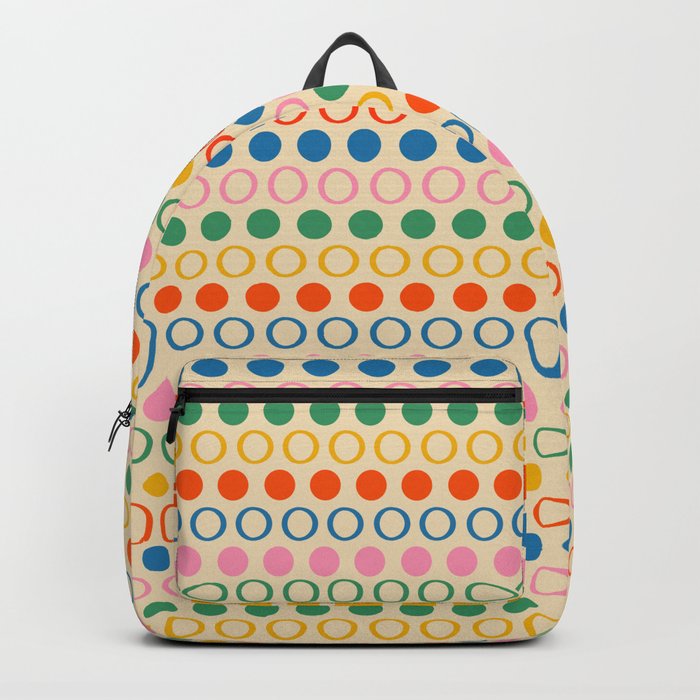 Polka Dot Stripes and Rings Pattern in Retro Rainbow Colors Backpack