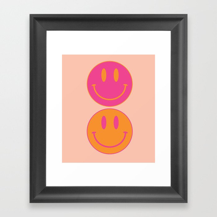 Happy Pink and Orange Smiley Faces Framed Art Print