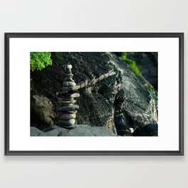 Zen Stones and Waterfall Framed Art Print
