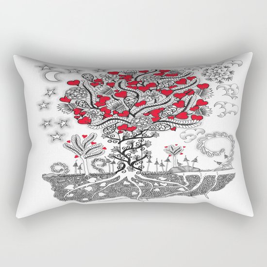 Zentangle Tree of Love - Illustration of Hearts and Love Rectangular Pillow