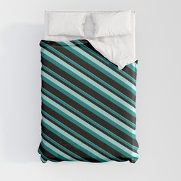 [ Thumbnail: Turquoise, Teal & Black Colored Pattern of Stripes Duvet Cover ]