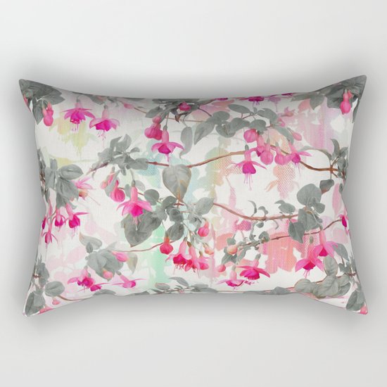 Rainbow Fuchsia Floral Pattern - with grey Rectangular Pillow