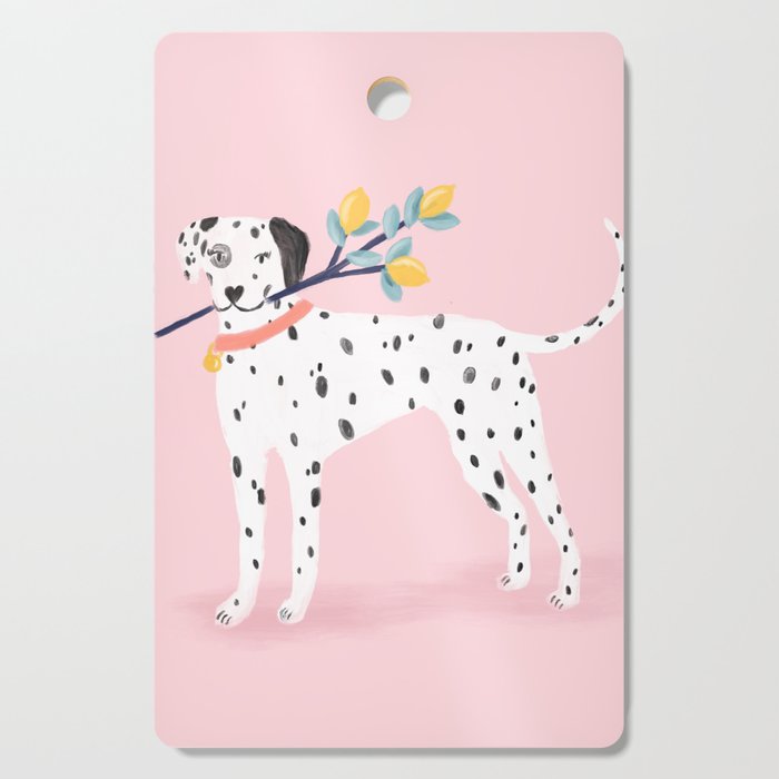 Dalmatian with Lemon Tree in Pink Cutting Board