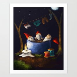 Bathing Gnomes Art Print