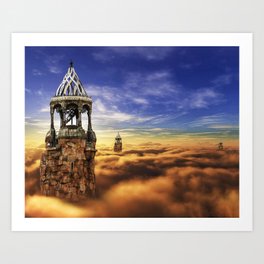 Fantasy Castle Sky Tower On Cloud Art Print