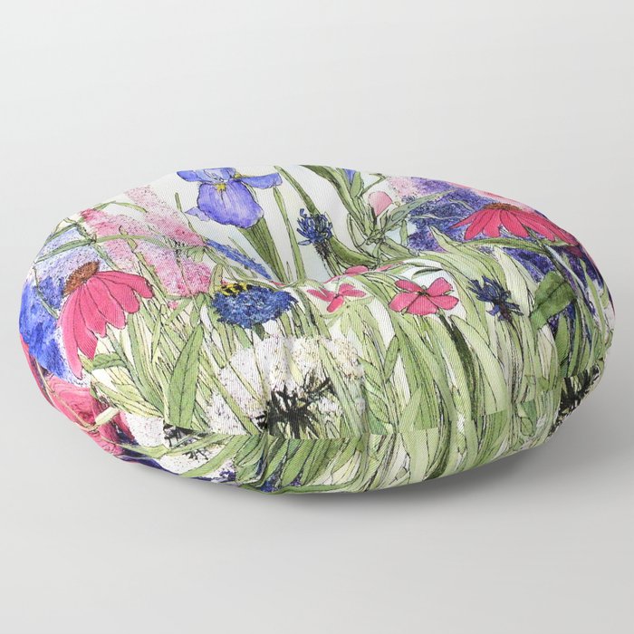 Colorful Garden Flower Acrylic Painting Floor Pillow