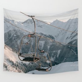 Ski lift in a fairytale winter landscape | Landscape Photography Alps | Print Art Wall Tapestry