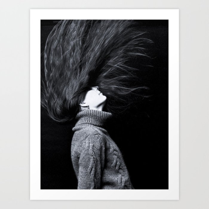 The girl with long dark raven hair Art Print