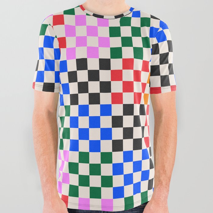 Colorful Checkered Pattern All Over Graphic Tee