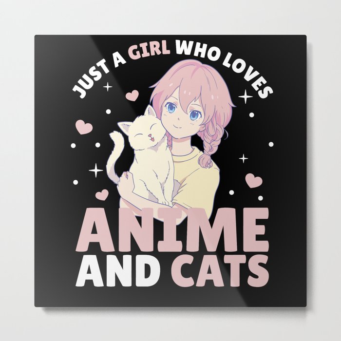 Just A Girl Who Loves Anime And Cats Manga Heart Metal Print