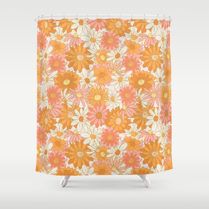 70s Floral - Pink & Orange Shower Curtain