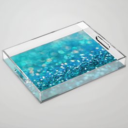 Teal turquoise blue shiny glitter print effect - Sparkle Luxury Backdrop Acrylic Tray