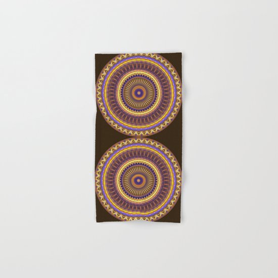Groovy mandala with waves and tribal patterns in brown, yellow, blue and purple Hand & Bath Towel
