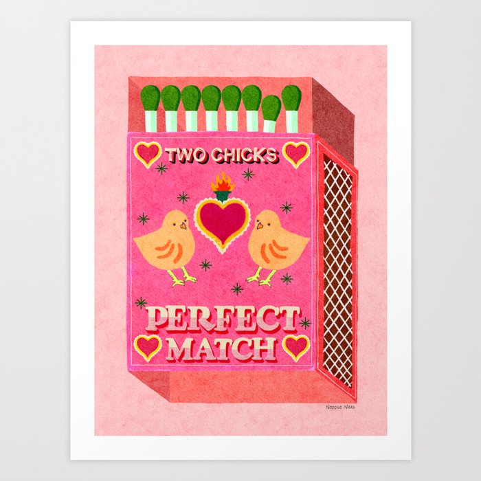 2 Chicks Perfect Match Vintage Matchbox Light Pink Palette Art Print