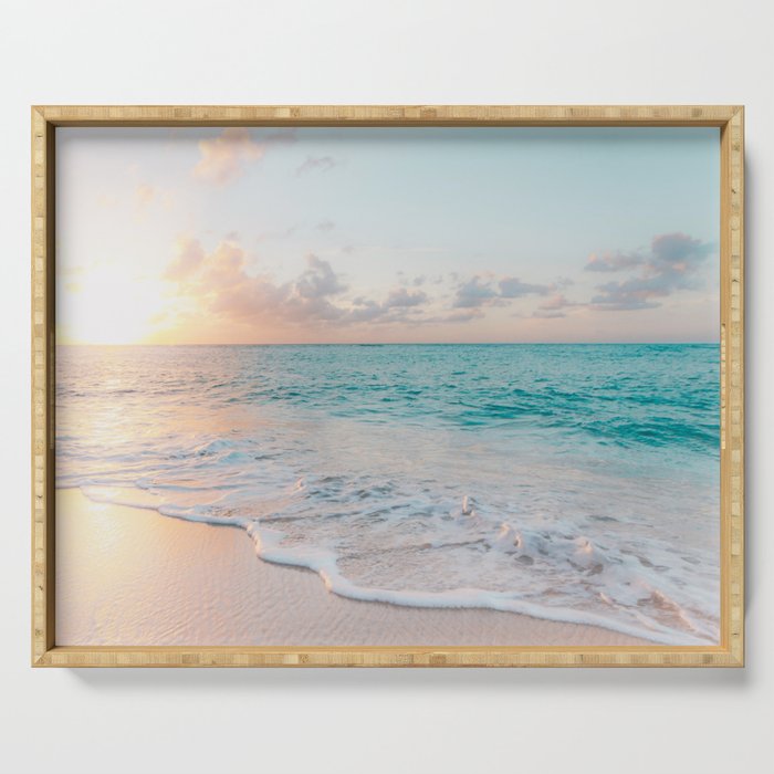 Beautiful tropical turquoise sandy beach photo Serving Tray