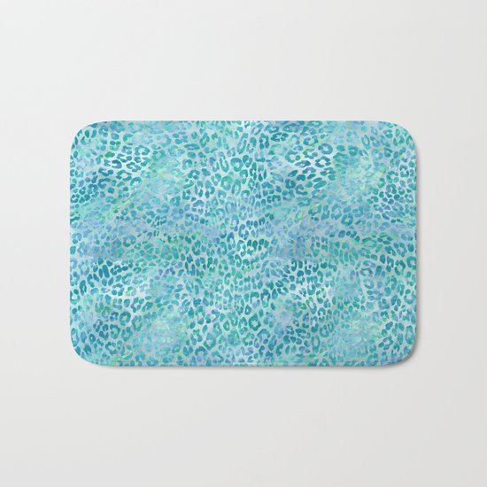 Blue Leopard Print Bath Mat