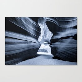 Shadows and Textures - Antelope Canyon In Silver Monochrome Canvas Print