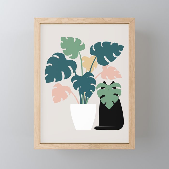 Cat and Plant 21: Leaf Me Alone Framed Mini Art Print