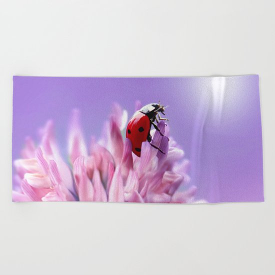 Ladybug purple background 58 Beach Towel