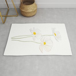 3 white cosmos flowers ink and watercolor Area & Throw Rug