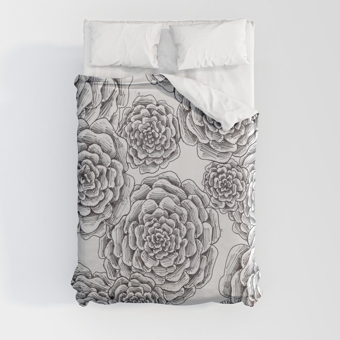 flowers or "pinecones from top" hand drawn Duvet Cover