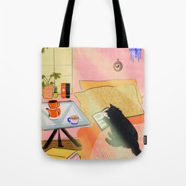 Well-Read Coffee Cat Tote Bag