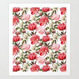 Peonies and Lilies - flower pattern no 1 Art Print | Botanics, Garden, Botanical, Love, Pattern, Lilies, Mum, Lush, Plants, Peonies 