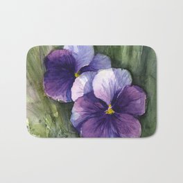 Purple Pansies Watercolor Flowers Painting Violet Floral Art Bath Mat