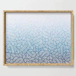 Gradient blue and white swirls doodles Serving Tray
