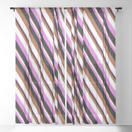 [ Thumbnail: Sienna, White, Orchid & Black Colored Striped Pattern Sheer Curtain ]