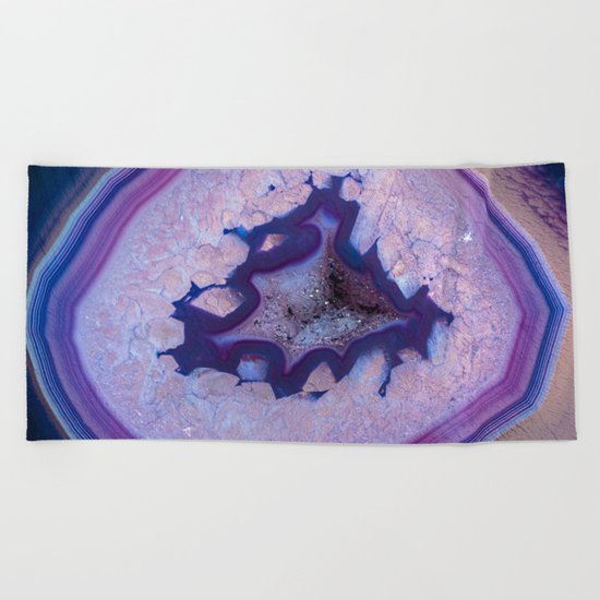 Blue geode crystals Beach Towel
