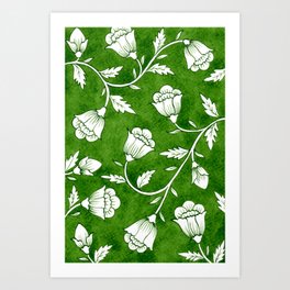 Indian Floral Print Pattern - Green Art Print