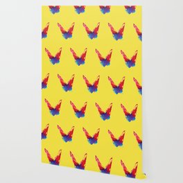 Abstract red and blue butterfly pattern with yellow background Wallpaper
