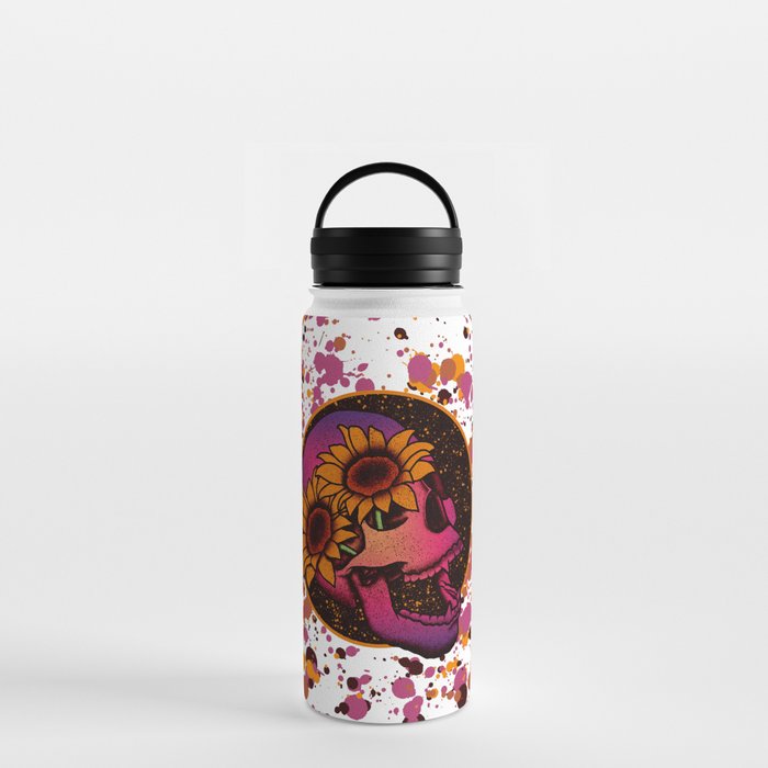 Purple Sunflower Skull Water Bottle