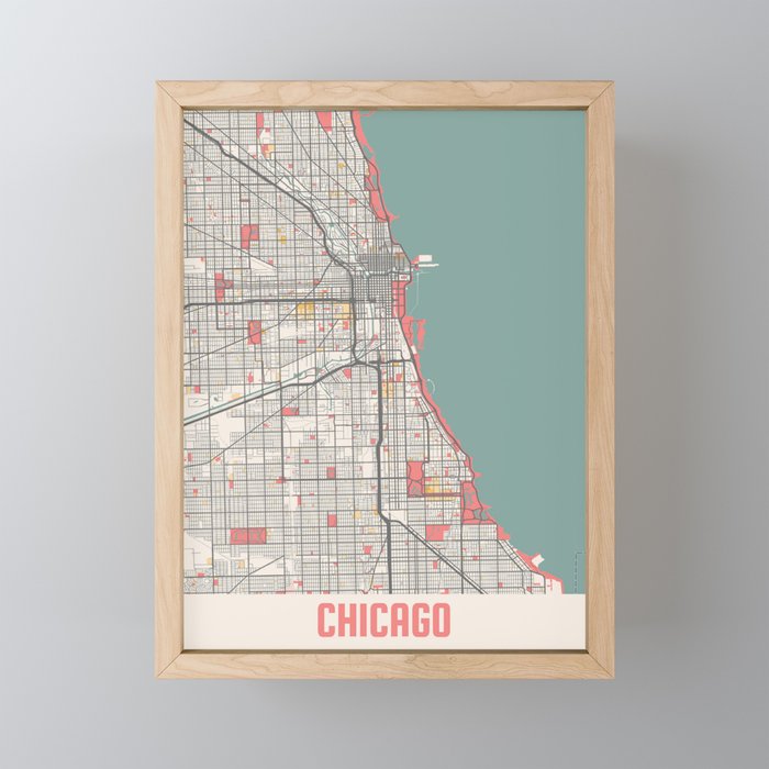 Chicago city map Framed Mini Art Print