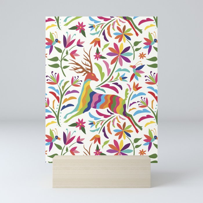 Deers Pattern in Mexican Otomi Style by Akbaly Mini Art Print