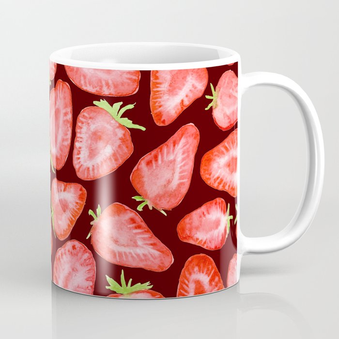 Fresh strawberry slices watercolor dark bg Coffee Mug