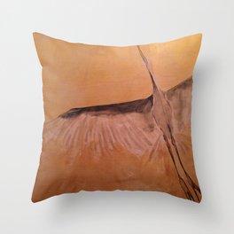 Wood Crane gold sky painting on wood Throw Pillow