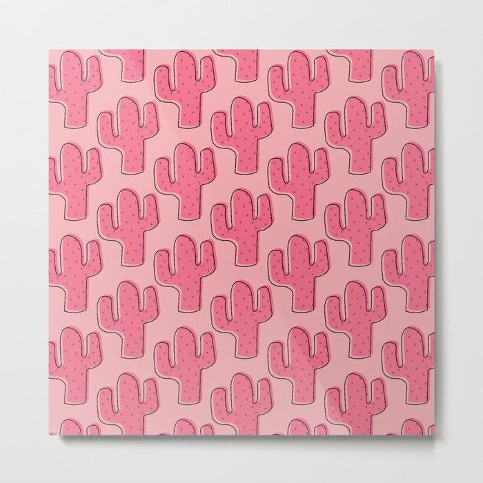 Pink Cactus Pattern Metal Print
