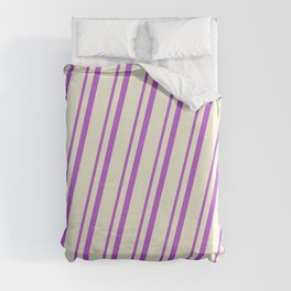 [ Thumbnail: Orchid and Beige Colored Stripes Pattern Duvet Cover ]