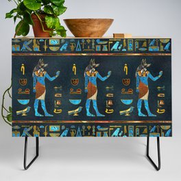 Anubis Egyptian  Gold, Blue and Red glass Credenza
