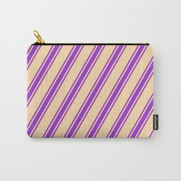 [ Thumbnail: Tan and Dark Orchid Colored Lines/Stripes Pattern Carry-All Pouch ]