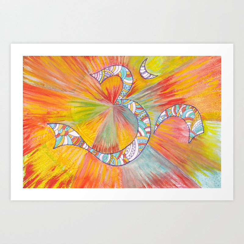 Simbol Om On Abstract Colorful Watercolor Background Art Print By