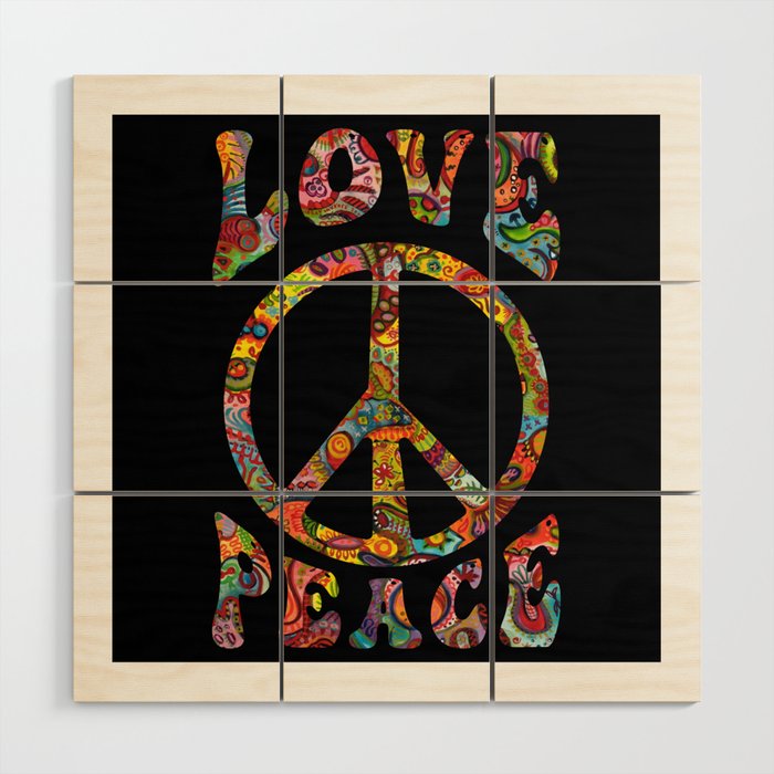 Love Peace Sign Hippie Wood Wall Art