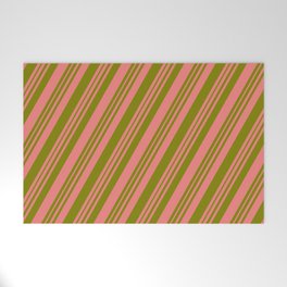 [ Thumbnail: Light Coral & Green Colored Striped/Lined Pattern Welcome Mat ]