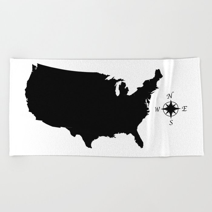 USA Outline Silhouette Map With Compass Beach Towel