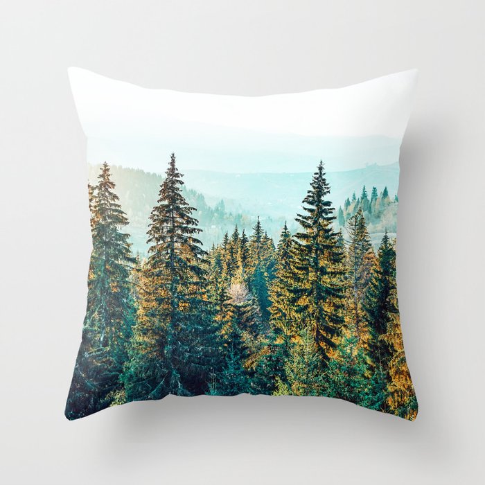 Pine Beauty, Nature Landscape Photography Scenic Digital, Trees Travel Forest Jungle Winter Throw Pillow